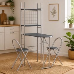 3 Piece Folding Dining Set with Storage Rack Kitchen Table and Chairs Black