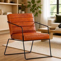 Real Leather Armchair Brown Lounge Chair Comfortable Reading Relaxing Living