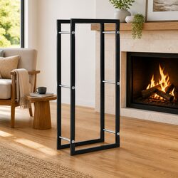 Firewood Rack Black Steel Log Storage Holder Fireplace Wood Stove Organiser