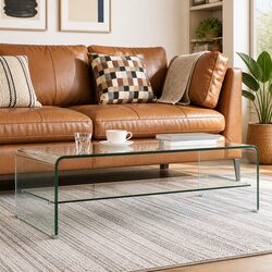 Coffee Table Tempered Glass Transparent Minimalist Design Living Room Accent