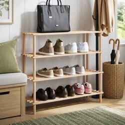 4-Tier Wooden Shoe Rack Storage Organiser Solid Fir Wood Entryway Shelf