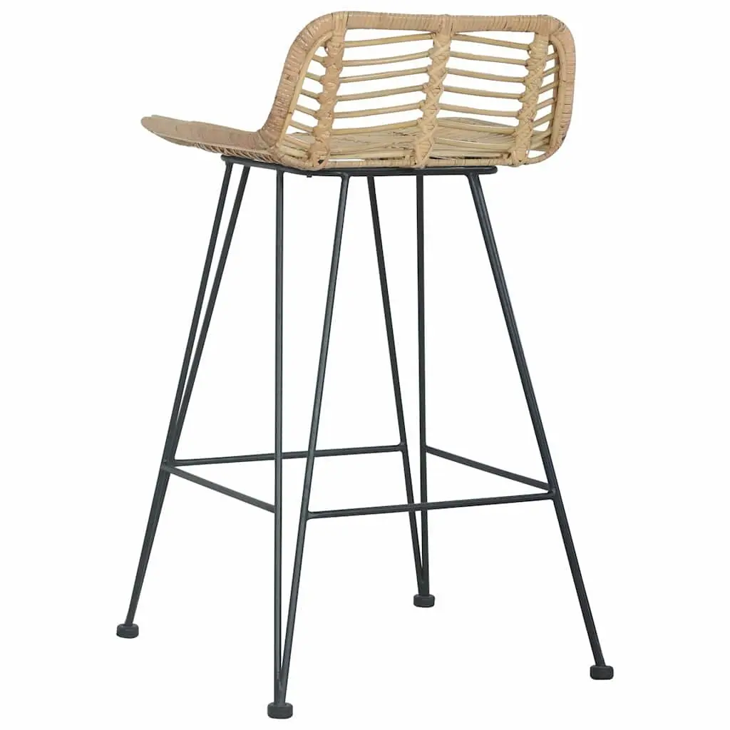 Bar Stools Natural Rattan Seating Backrest Brown Rustic 2 Piece