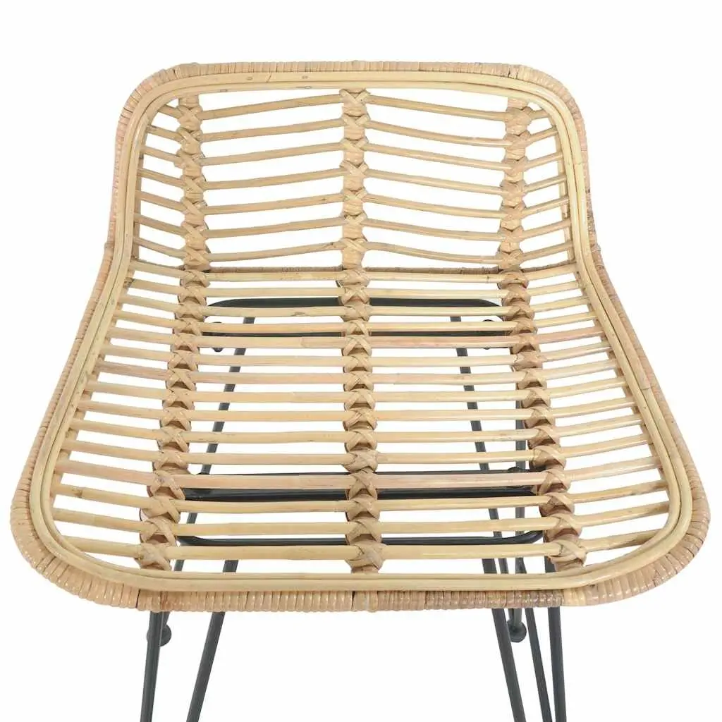 Bar Stools Natural Rattan Seating Backrest Brown Rustic 2 Piece