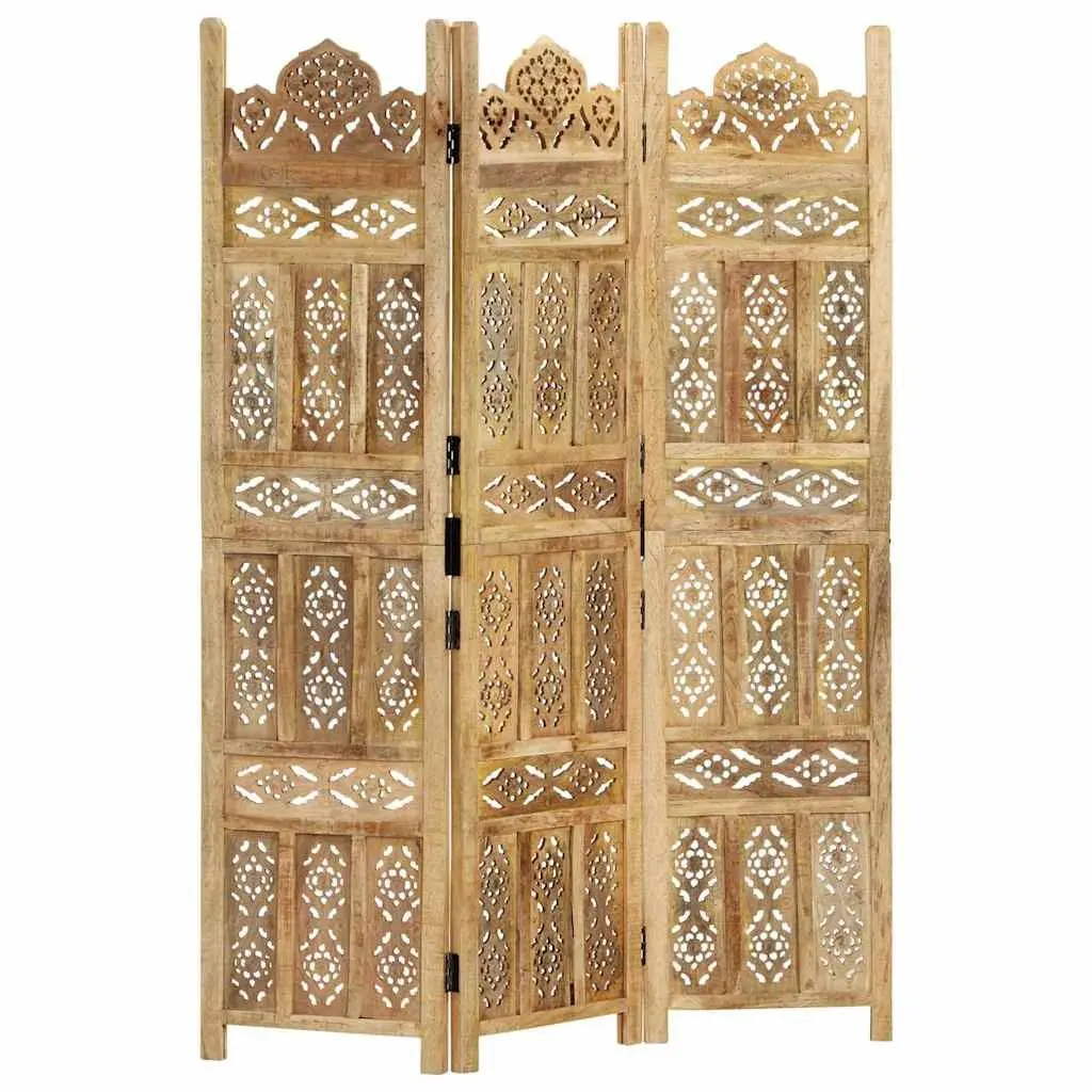 Room Divider 3-Panel Hand Carved Brown Wooden Folding Privacy Screen 120x165cm