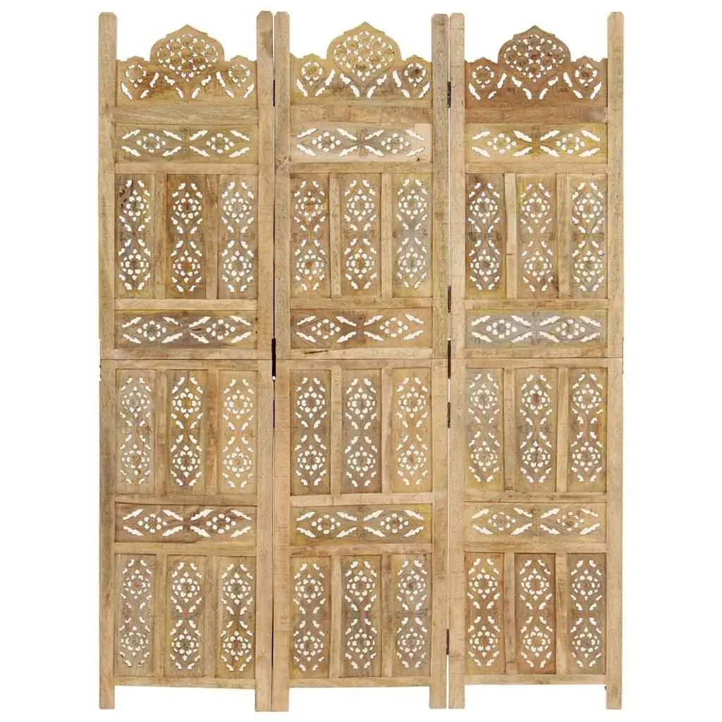 Room Divider 3-Panel Hand Carved Brown Wooden Folding Privacy Screen 120x165cm