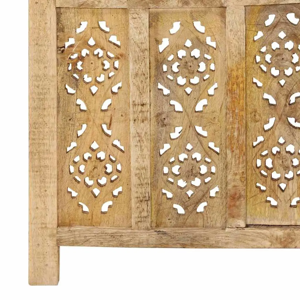 Room Divider 5-Panel Hand Carved Brown Wooden Folding Screen Privacy Partition