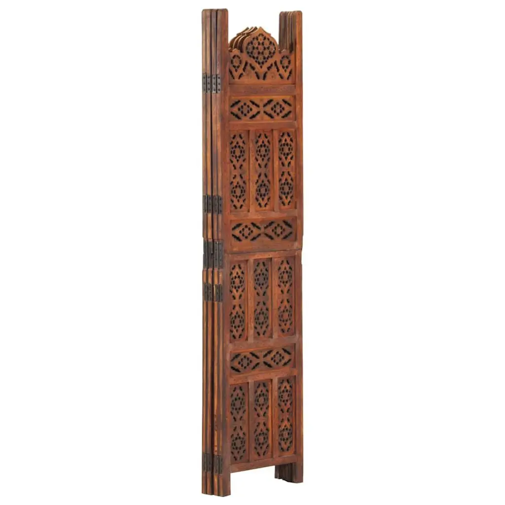 Hand Carved 4-Panel Room Divider Screen Folding Privacy Partition Brown