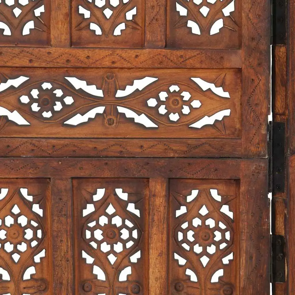 Hand Carved 4-Panel Room Divider Screen Folding Privacy Partition Brown