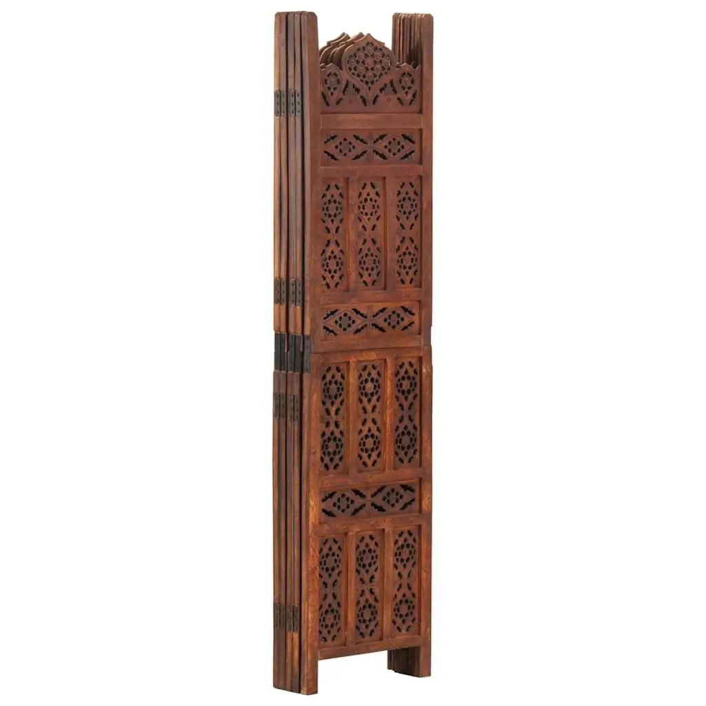 Room Divider Hand Carved 5-Panel Brown Wooden Privacy Screen Folding Space