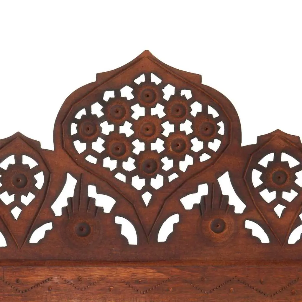 Room Divider Hand Carved 5-Panel Brown Wooden Privacy Screen Folding Space