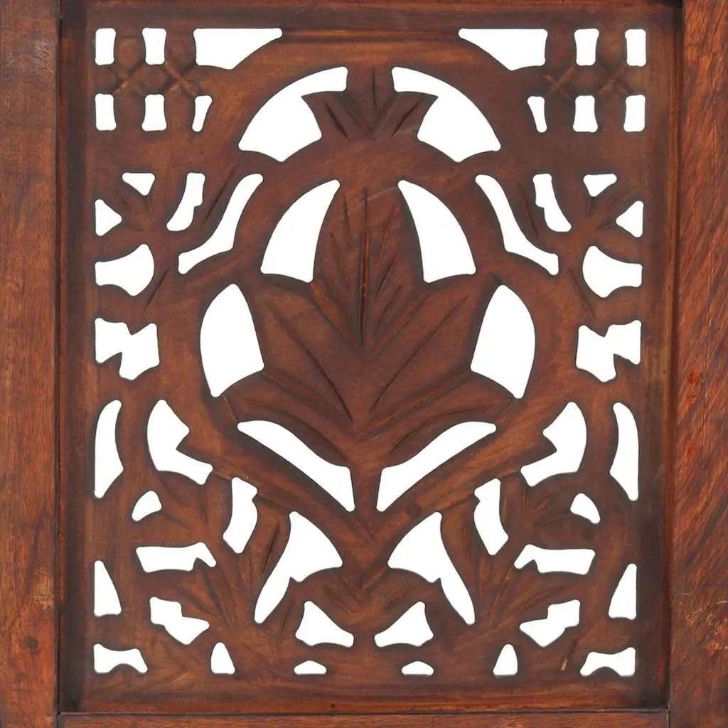 Hand Carved 3-Panel Room Divider Brown 120x165 cm Solid Wood Folding Screen