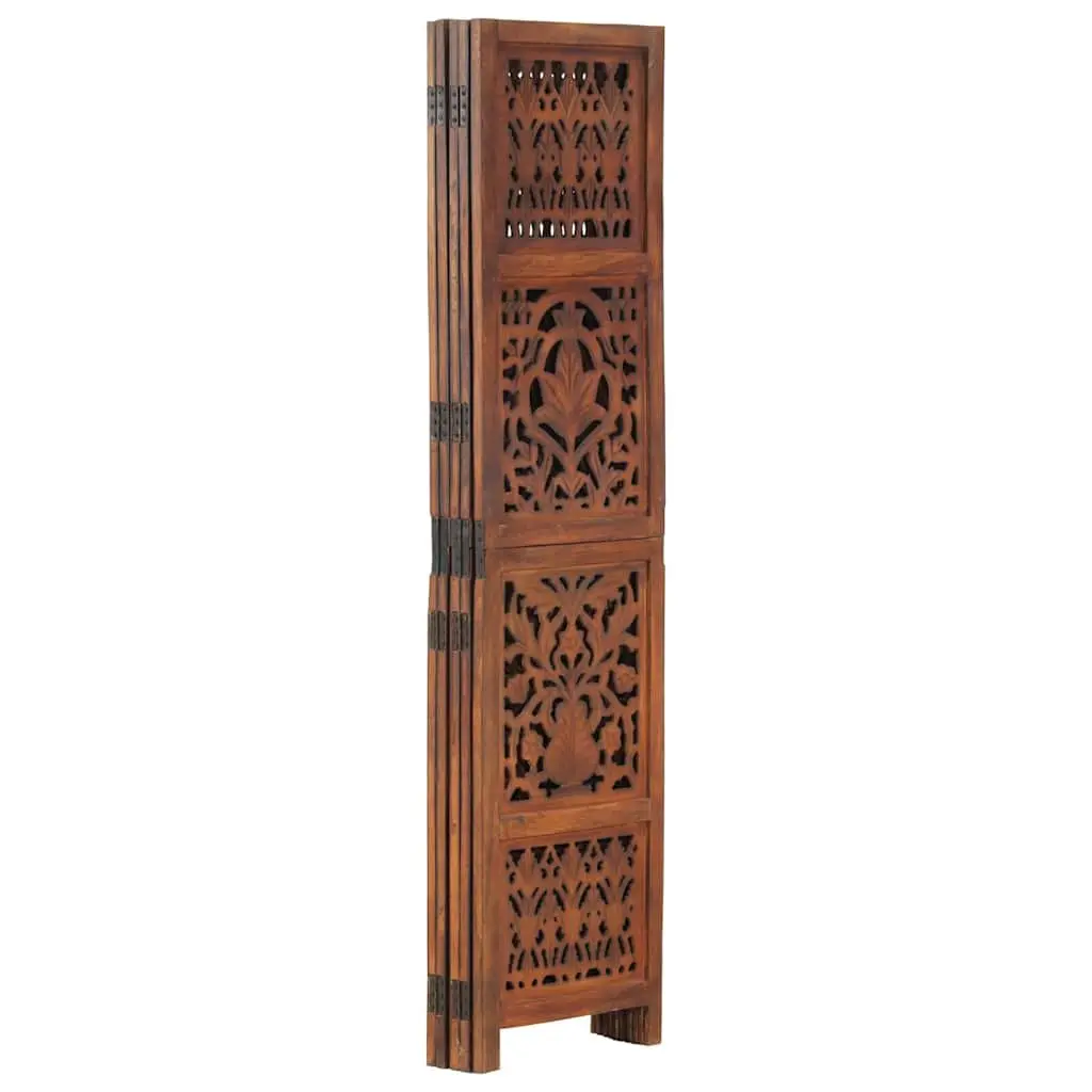 Hand Carved 5-Panel Room Divider Folding Privacy Screen Wooden Partition