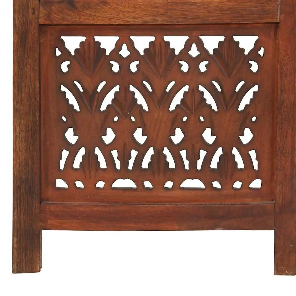 Hand Carved 5-Panel Room Divider Folding Privacy Screen Wooden Partition