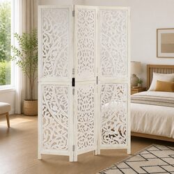 Hand Carved 3-Panel Room Divider Screen Folding Privacy Partition 120x165cm