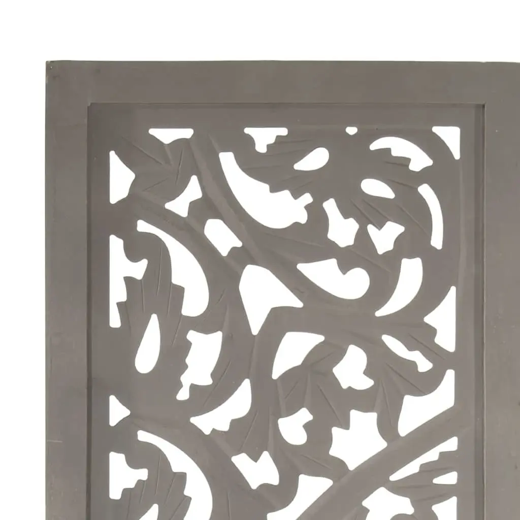 Hand Carved 3-Panel Room Divider Grey Folding Privacy Screen Solid Wood Construction