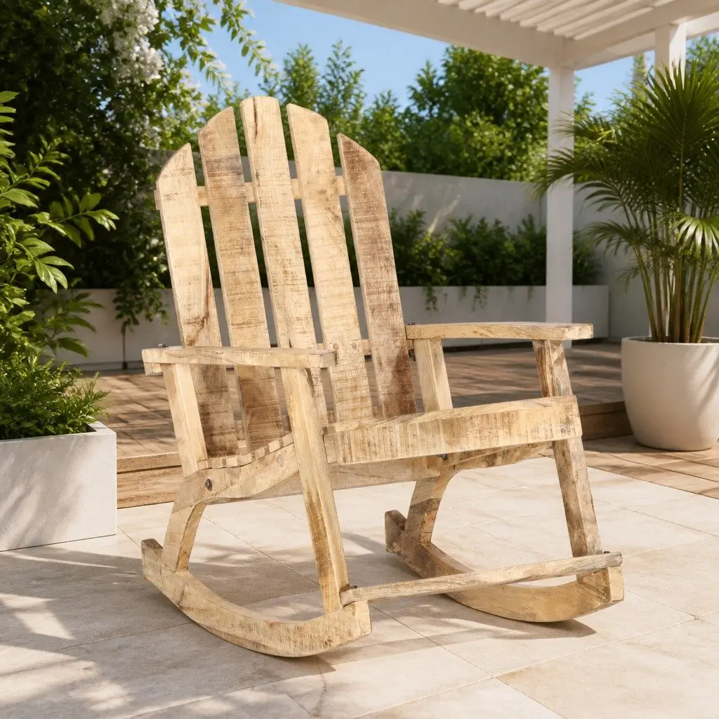 Wooden Rocking Chair Outdoor Swing Seat Solid Mango Wood Brown