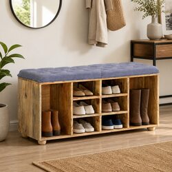 Storage Bench Hall Entryway Solid Wood Padded Seat Compartments Furniture