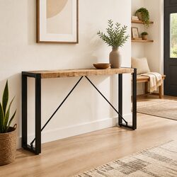 End Table Console 150x35x76cm Solid Mango Wood Industrial Steel Legs Hall
