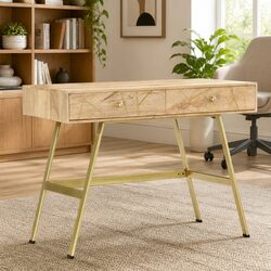Writing Desk with Drawers 100x55x75cm Solid Mango Wood Industrial Office Table
