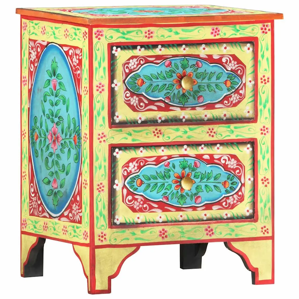 Bedside Cabinet Hand Painted Multicolour Wooden Nightstand 40x30x50cm
