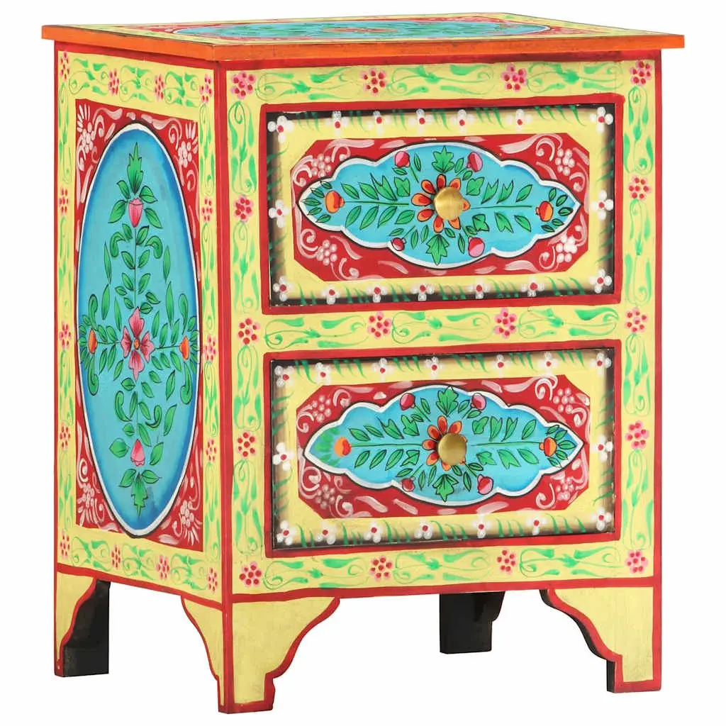 Bedside Cabinet Hand Painted Multicolour Wooden Nightstand 40x30x50cm