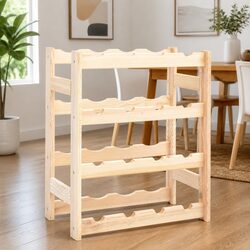 Wine Rack for 16 Bottles Solid Wood Storage Display Holder Shelf Decor