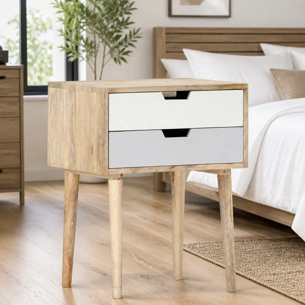 Bedside Cabinet Solid Mango Wood Nightstand 47x35x59cm with 2 Drawers Multicolour