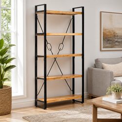 5-Tier Wooden Bookcase 90x30x180cm Industrial Standing Shelf Storage Display