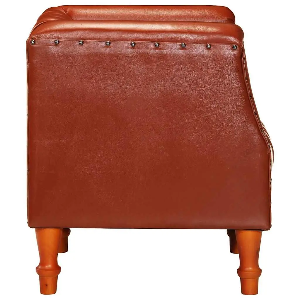Tub Chair Brown Goat Leather Armchair Living Room Lounge Seat Padded Comfort
