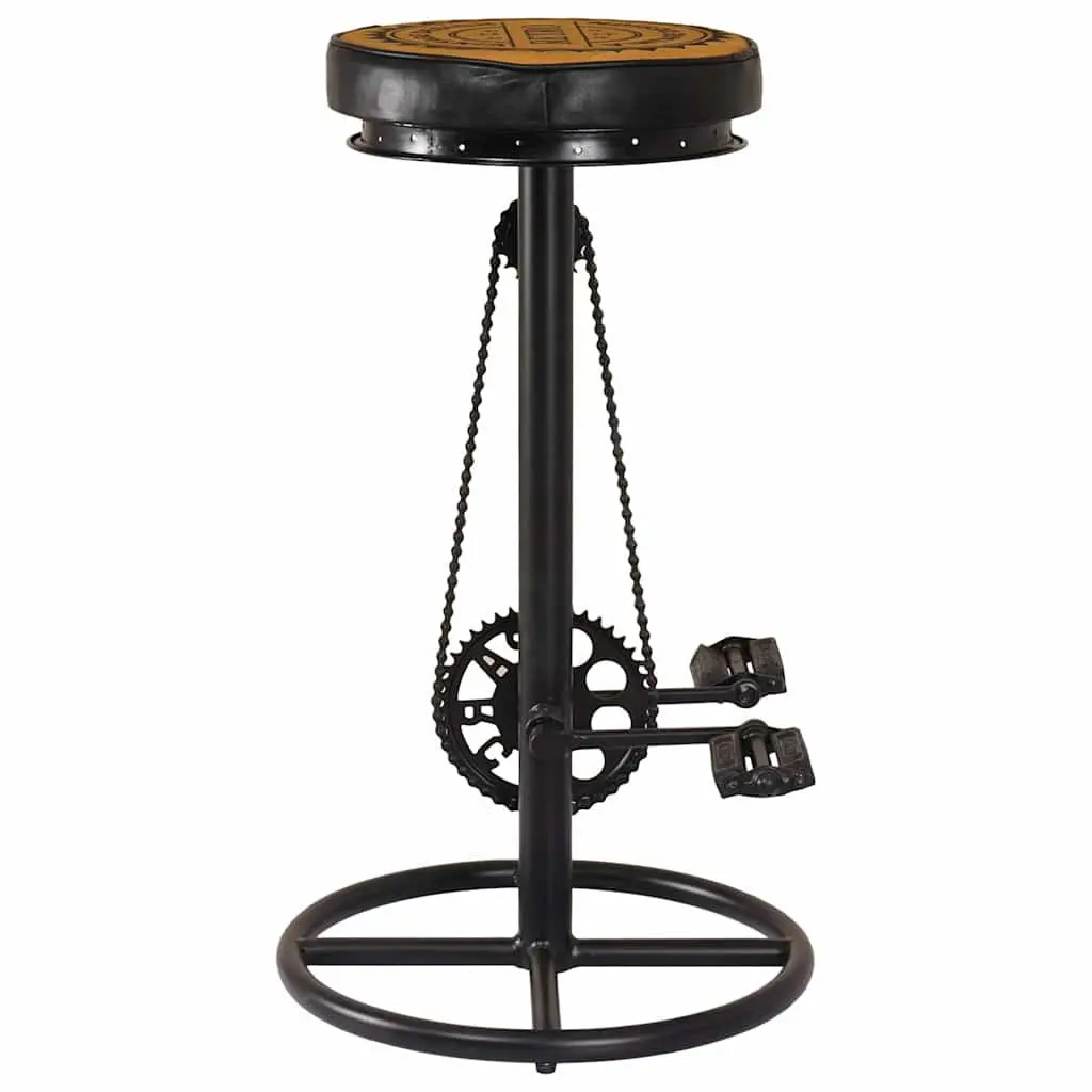 Bar Stools Real Leather Upholstered 2 pcs Brown Bicycle Pedal Footrest