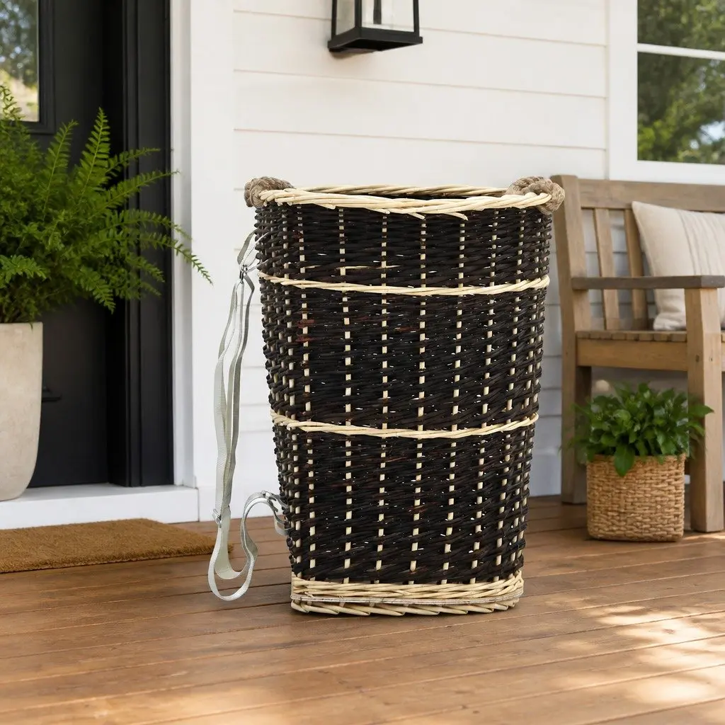 Firewood Backpack Carrier with Belts Log Storage Transport Willow Rustic Garden