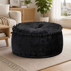 Round Velvet Pouffe Footrest Ottoman 40x20 cm Anthracite Seat Stool