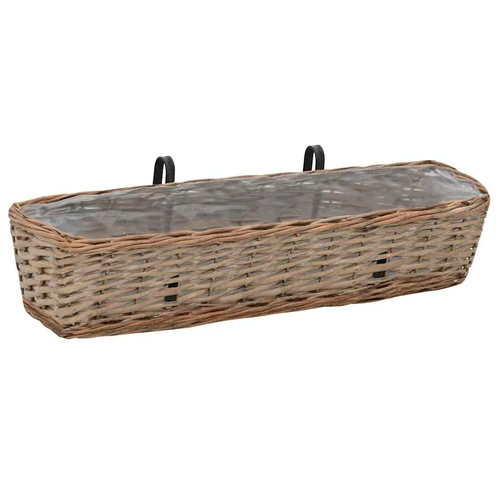 Wicker Balcony Planter Set 80 cm Brown Rattan