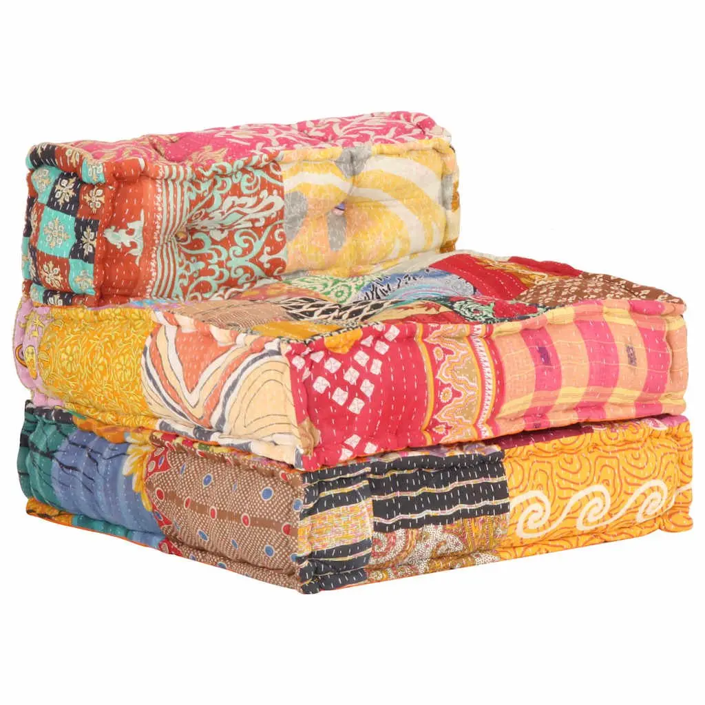 Modular Pouffe Patchwork Fabric Multicolour Convertible Sofa Chaise Lounge Chair