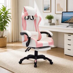 Racing Chair Gaming Office Desk Seat RGB LED Lights Reclining Footrest Pink