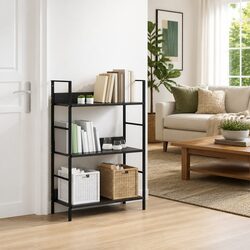 3-Layer Book Shelf Storage Cabinet Engineered Wood Black 60x27.6x90.5cm Standing