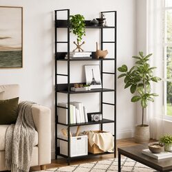 5-Layer Book Shelf Black Standing Cabinet Storage Display Rack Bookcase