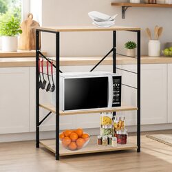 Microwave Cabinet 3-Tier Kitchen Storage Shelf Black Oak Engineered Wood Stand