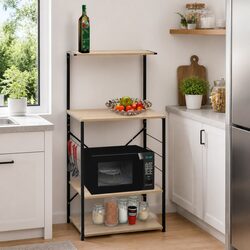 Microwave Cabinet 4-Tier Kitchen Shelf Storage Organiser Black Oak 60x39.6x123cm