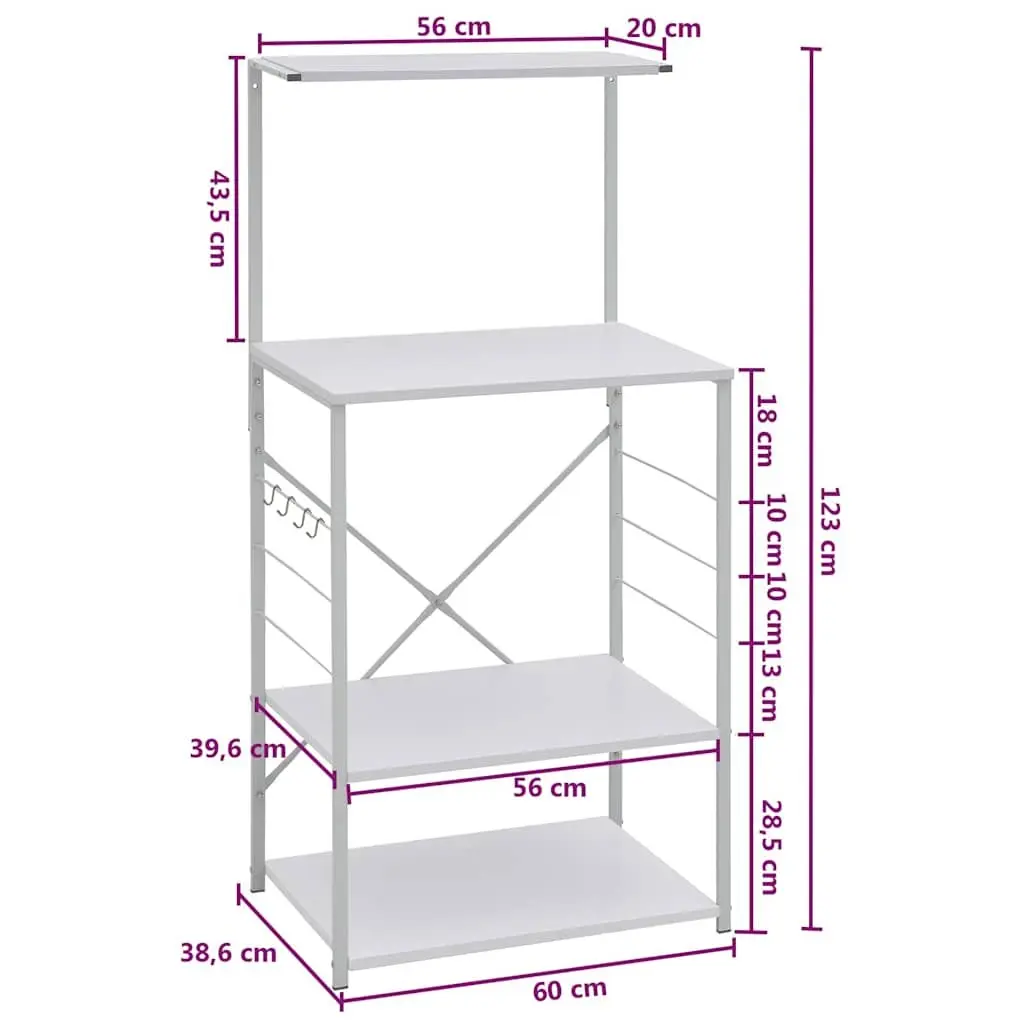 Microwave Cabinet 4-Tier Storage Organiser Engineered Wood White