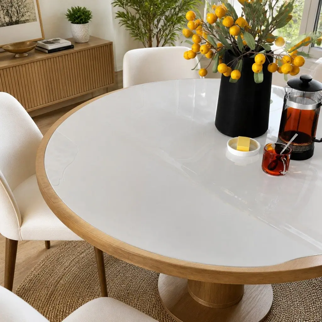 Round Table Protector Waterproof 110cm Transparent Soft PVC Furniture Accessory