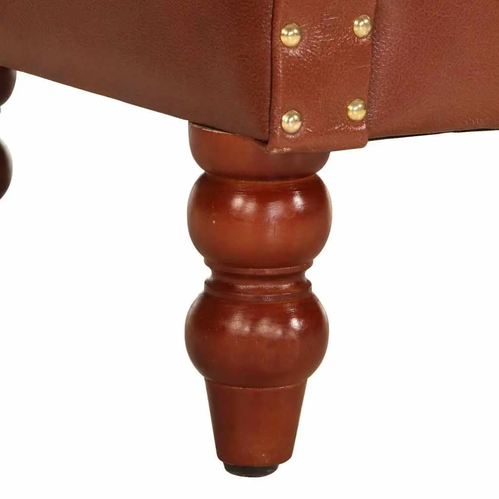 Armchair Real Goat Leather Upholstered Brown Solid Mango Wood Legs
