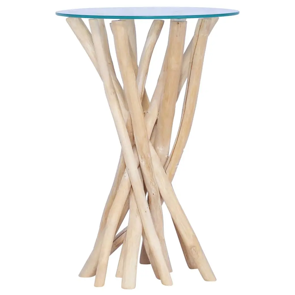 Coffee Table Solid Teak Wood Glass Top Accent Living Room Side Table 35x35x50cm