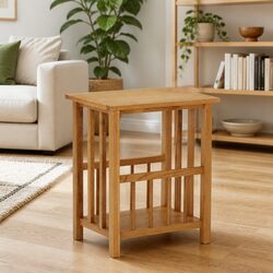 End Table Oak Wood Magazine Rack Shelf Compact Accent Furniture Brown 45x35x55cm