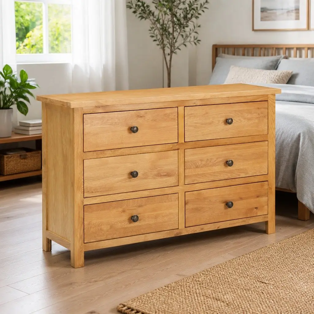 Chest of Drawers 105x33.5x73 cm Solid Oak Wood 6 Drawer Storage Cabinet Brown