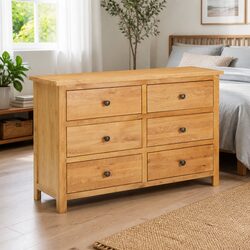 Chest of Drawers Solid Oak Wood Brown 105x33.5x73cm Storage Cabinet 6 Drawer