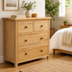 Chest of Drawers 80x35x75 cm Solid Oak Wood Storage Cabinet 4 Drawer