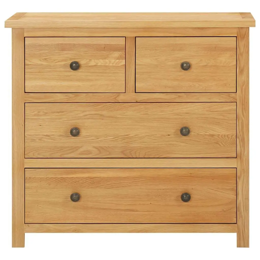 Chest of Drawers Solid Oak Wood 80x35x75cm Rustic Style Bedroom Storage Cabinet 4 Drawers Brown