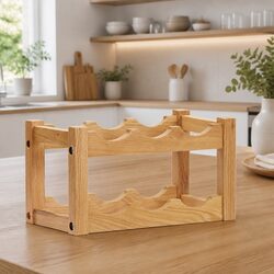 Wine Rack for 6 Bottles Solid Oak Wood Freestanding Storage Organiser Brown