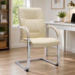 Cantilever Office Chair Cream Faux Leather Ergonomic Design Armrest Padded Seat